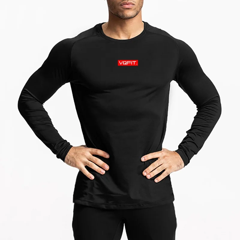 None - Muscleguys-Tops deportivos de manga larga para correr, ropa deportiva de compresión cómoda, ajustada, para culturismo, Fitness, cuello redondo