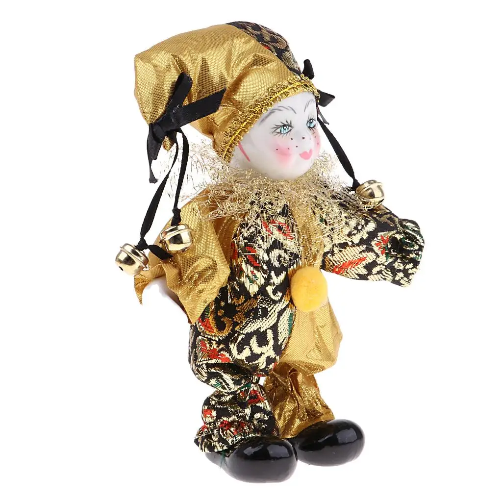 Golden Porcelain Clown Doll Sweet  Figures Model Festival Gift  Desk Display Decoration