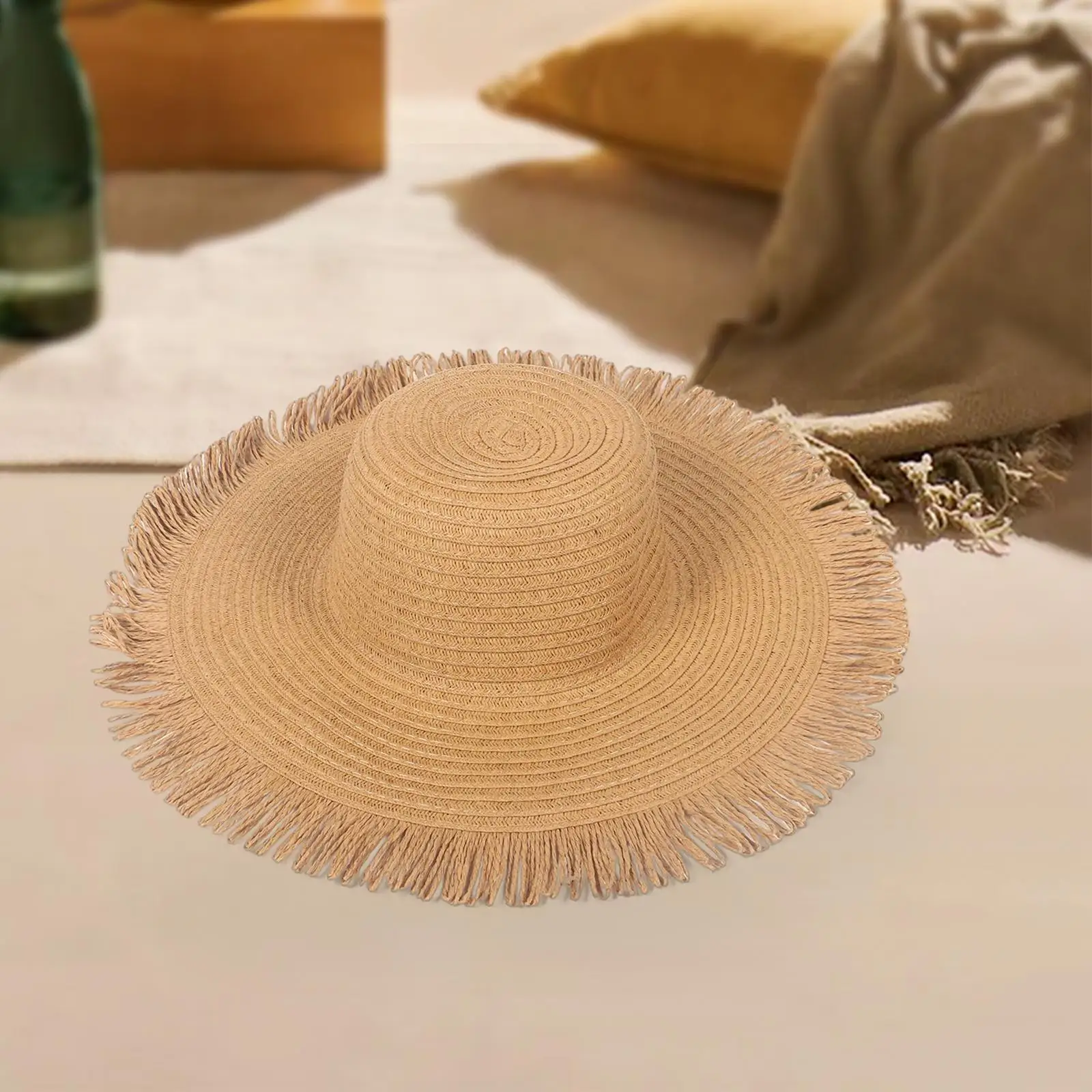 Straw Sun Hat Tassels  Protective Large Sunhat  for Party