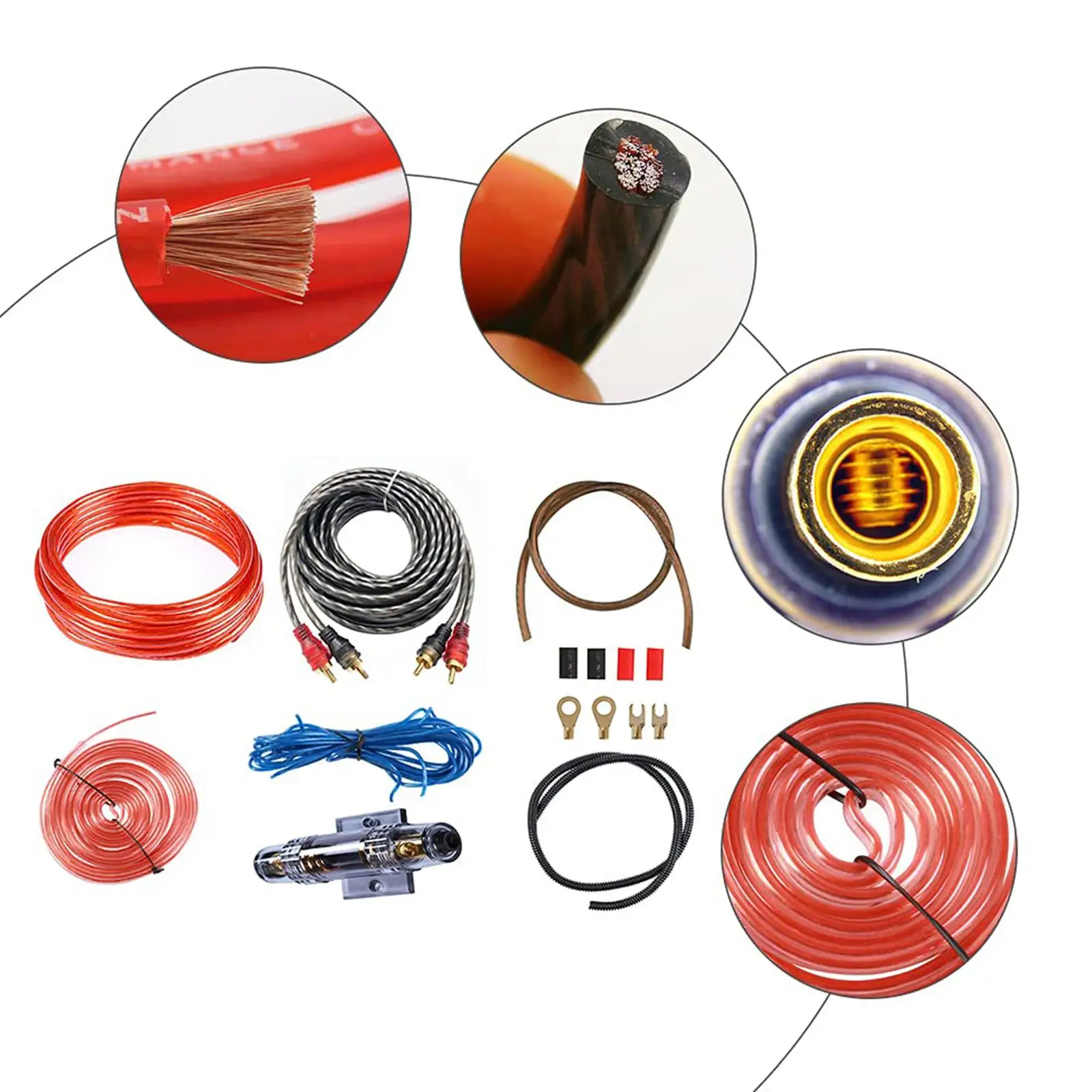 Car Audio Wiring Kit, Amplifier Subwoofer Installation Kit Stereo Speaker Cable Power Cable