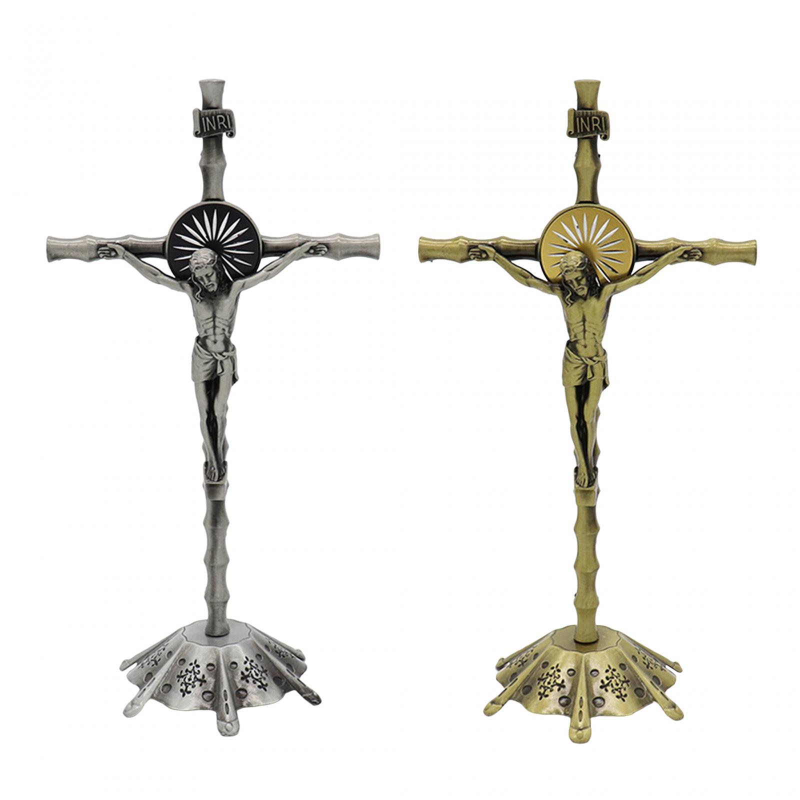 Crucifix Wall Cross Statue Collection Metal Church Crucifix Figurine for Bedroom Thanksgiving Christmas Cabinet Home Decor