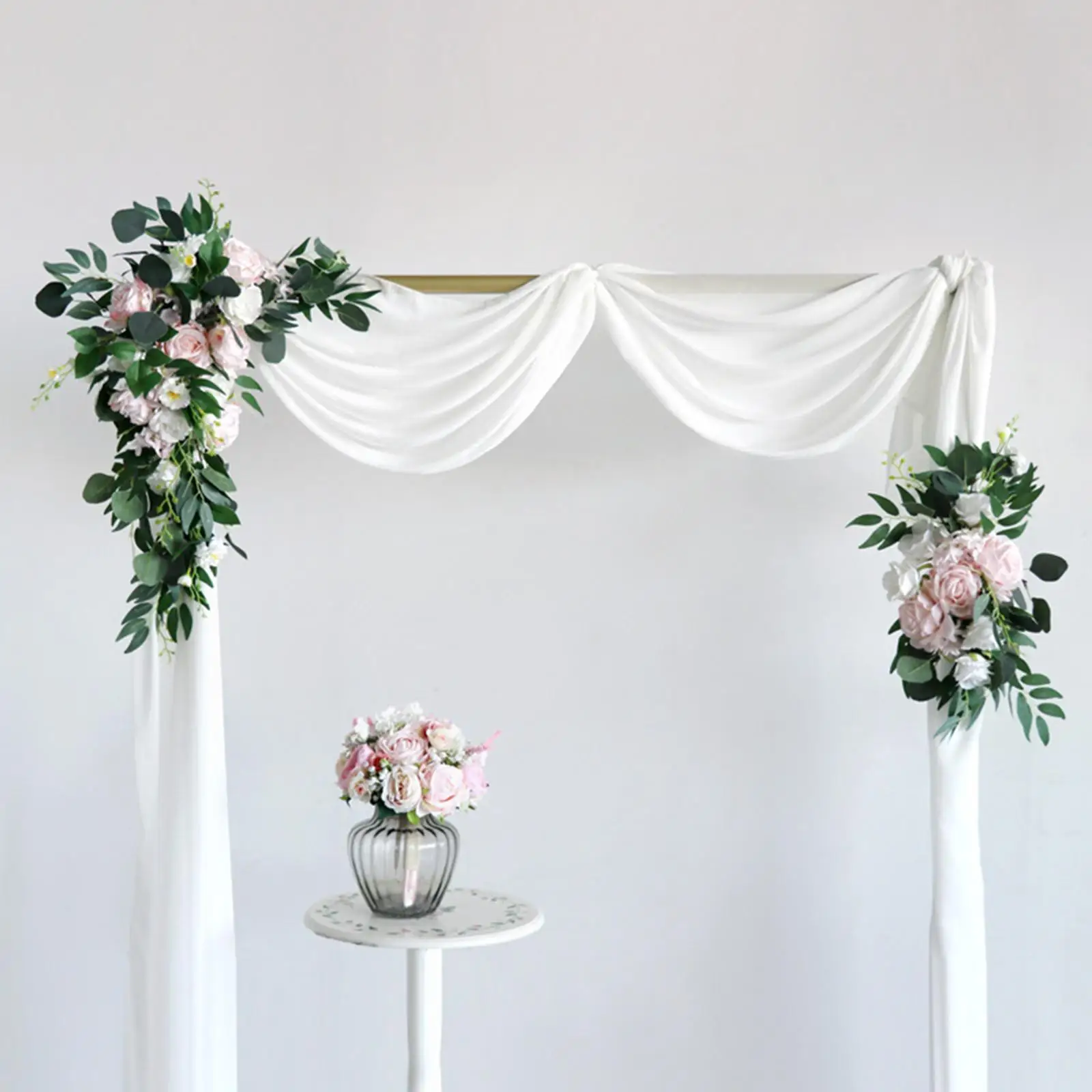 2x Artificial Wedding Arch Flowers Floral Arrangement Ceremony White Draping Fabric Party Greenery Arbor Decor 