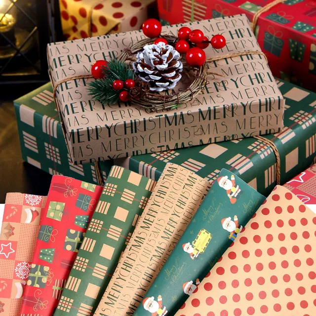 5sheets Classic Christmas Theme Gift Wrapping Paper Thickened Christmas  Kraft Craft Paper Wrapping Paper Gift Box Wrapping Paper - AliExpress