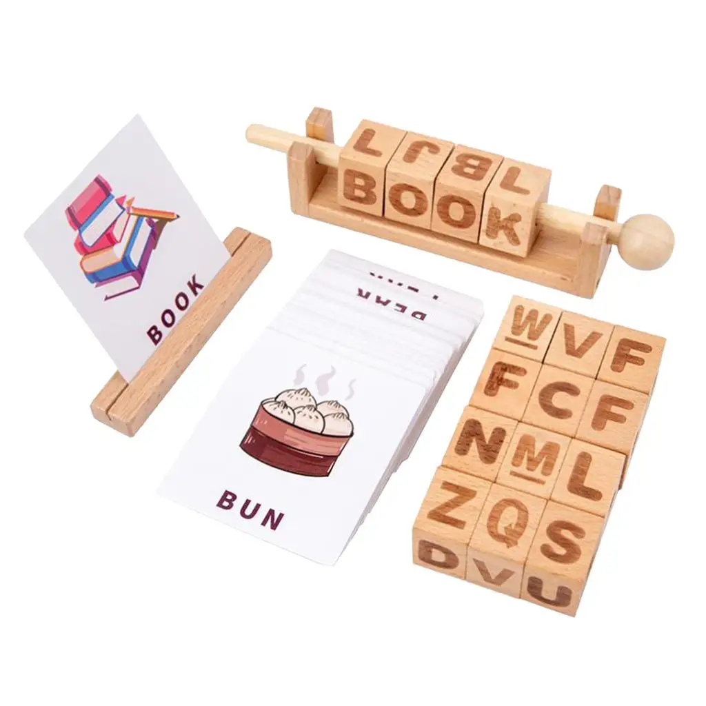 Fun Game - Spell Words English Learning - 50 Cards, 16 Blocks - Pre-school Language Learning Educational Toys