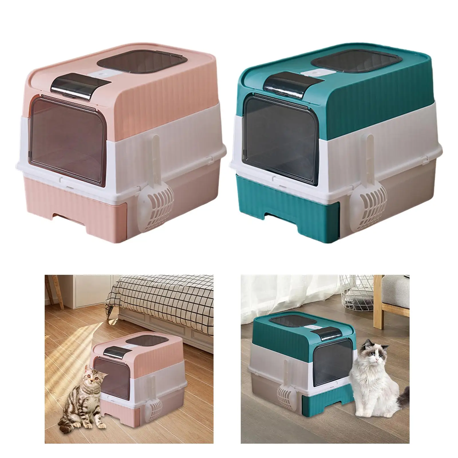 Hooded Cat Litter Boxes with Scoop Pet Supplies Removable Cat Litter Tray Durable Easy Access Large Spacious Fully Enclosed
