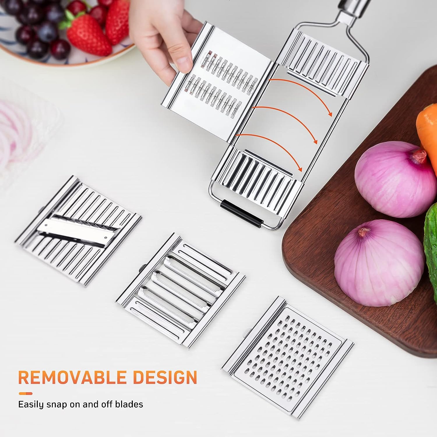 Description Picture 3 of item4 In 1 Vegetable Cutter Manual Stainless Steel Grater Slicer Fruit Carrot Peeler Potato Grater Cheese Shredder Kitchen Tools