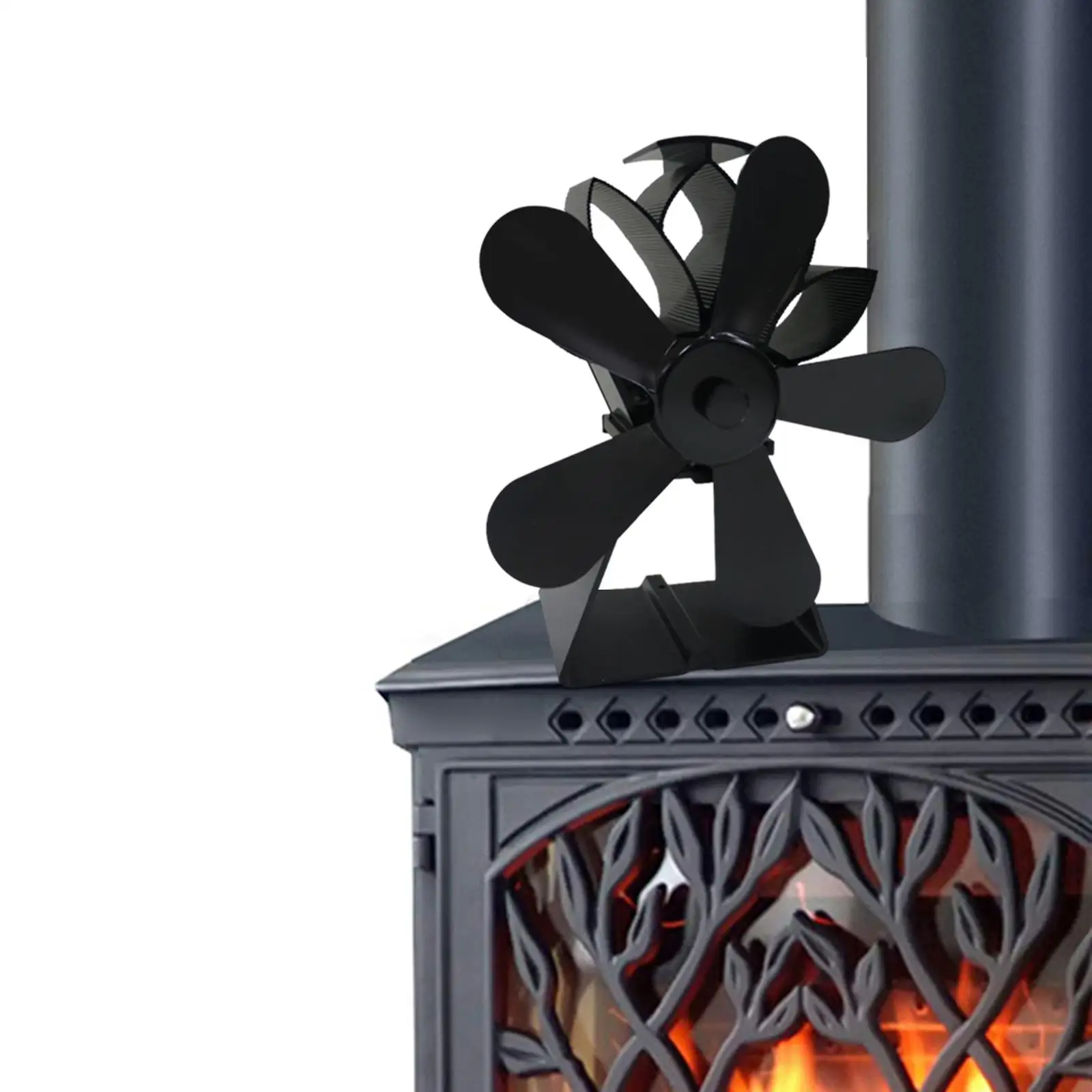 Five Vanes Fireplace Fan, Wood Log Burner Household Circulates Warm Save Fuel, Eco Fan Non Electric Heat Powered Stovetop Fan
