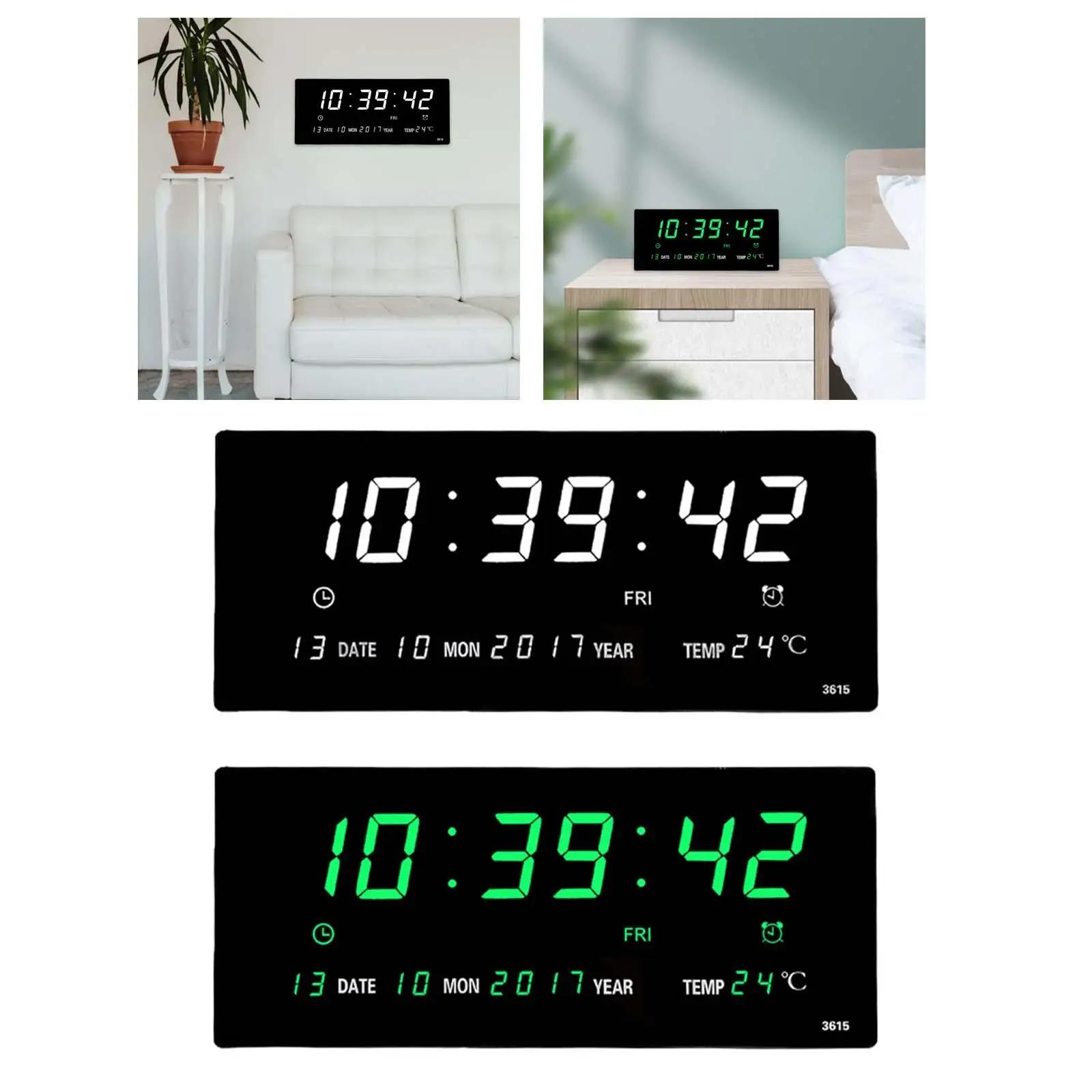 Desk Clocks with Seconds Big Numbers Decor LED Wall Clock for Cafe Home Elderly Adults Kids