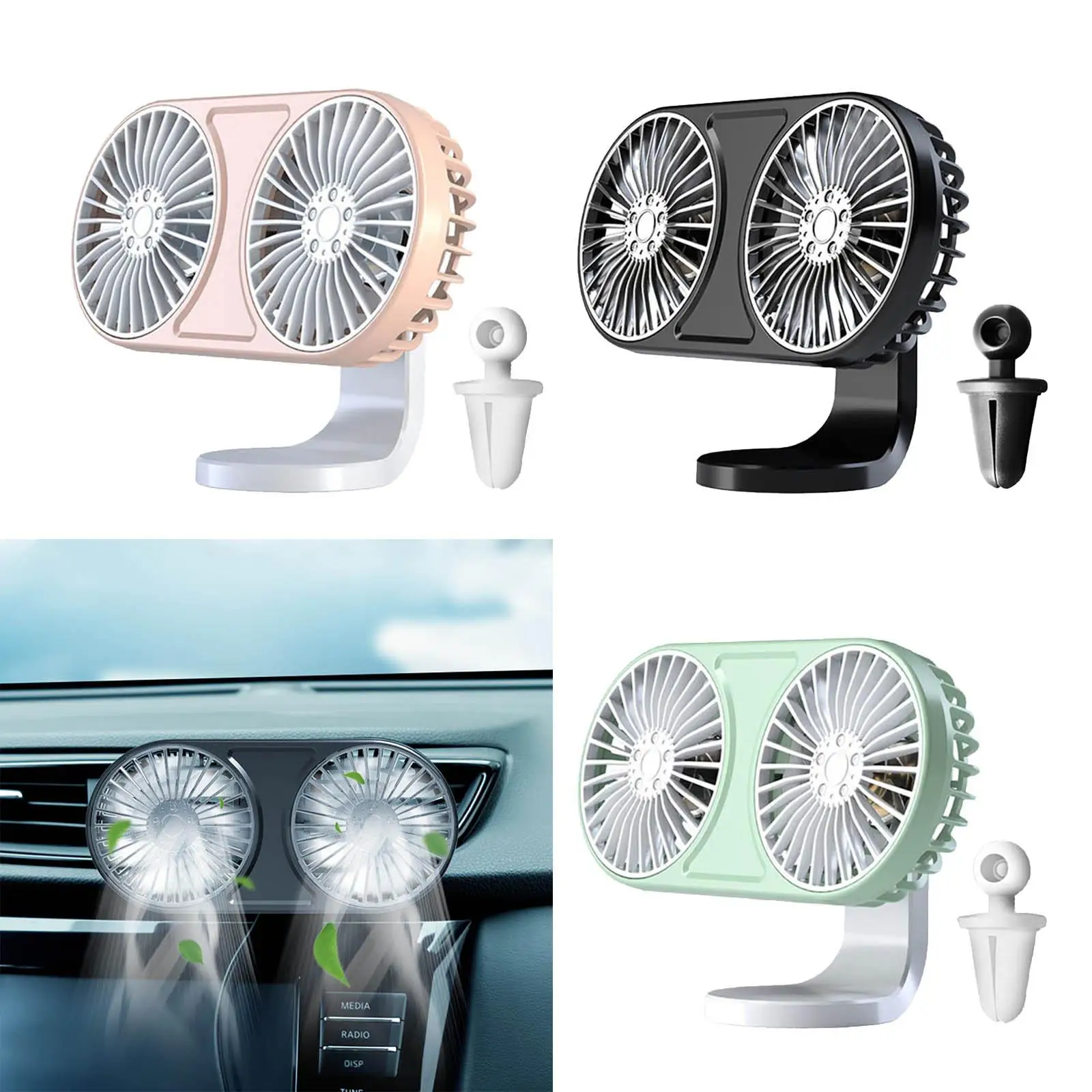 Car Fan Rechargeable with Nightlight Electric Angle Adjustable for Outdoor