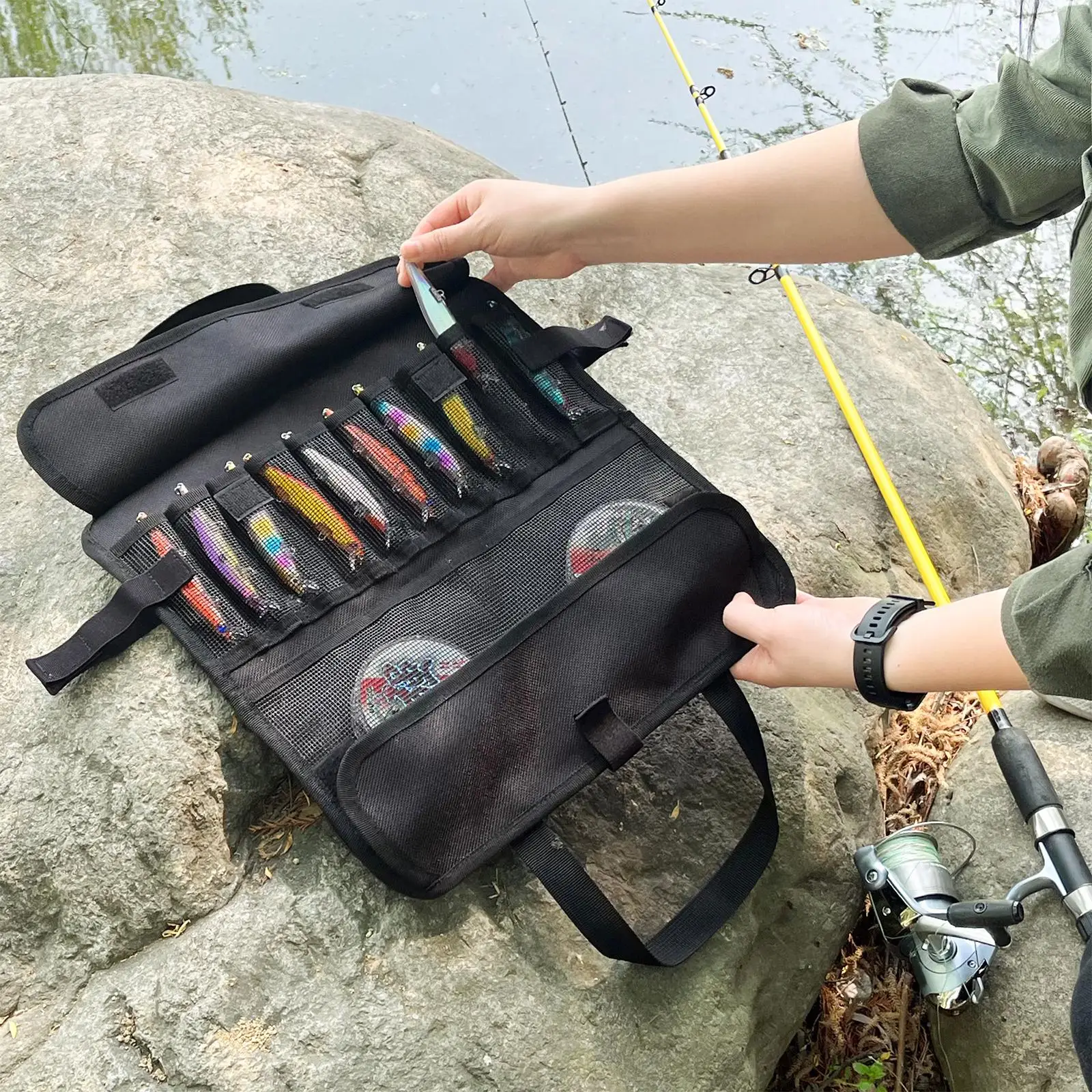 Portable Fishing Bait Bag Fishing Lure Jigs Pouch 24 Pockets Organizer Container Outdoor Tackle Carry Case Gear