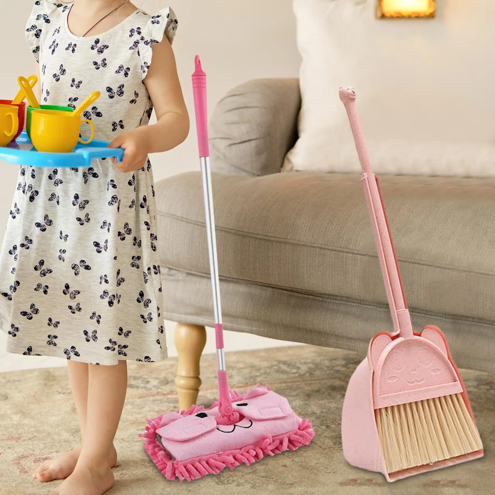 Mop Little Housekeeping Helper Set Mini Dustpan and Broom for Children Kids Broom Dustpan Set for Age 3-6 Girls Birthday Gifts