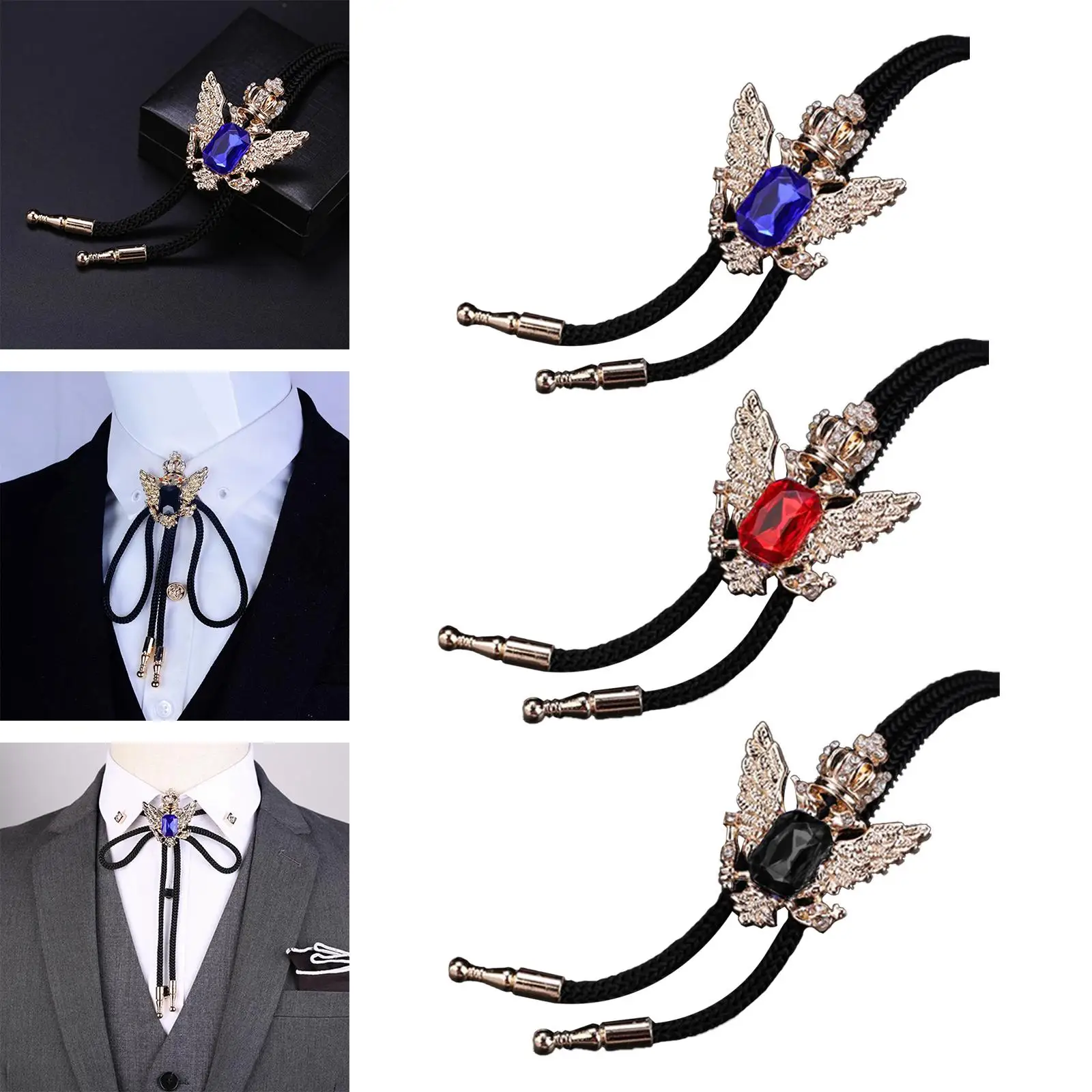 Double Head  Rhinestone Bolo Tie Jewelry Unisex Adjustable Size