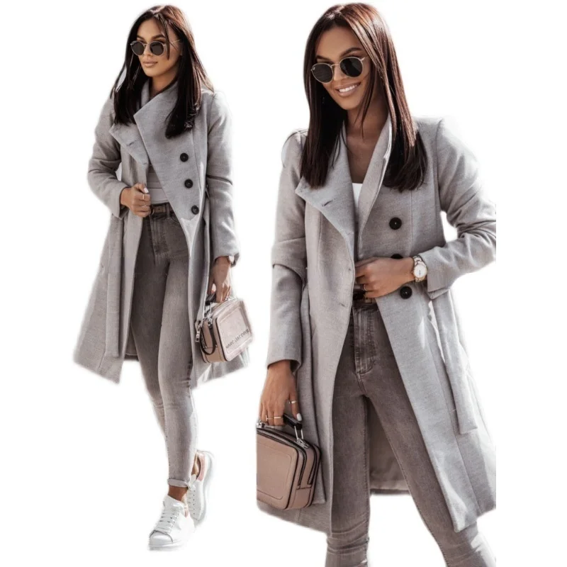 parka jacket Casual Wool Coat Women's 2021 Autumn Winter Fashion New Turn-down Collar Long Sleeve Button Jacket Office Lady Coats With Belt long black puffer