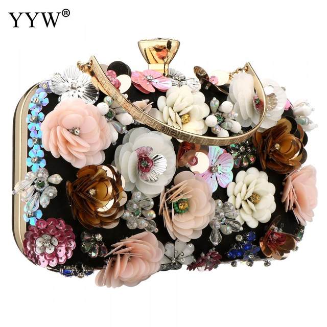 Sequin Floral Evening Frame Bag, Elegant Dinner Clutch Purse