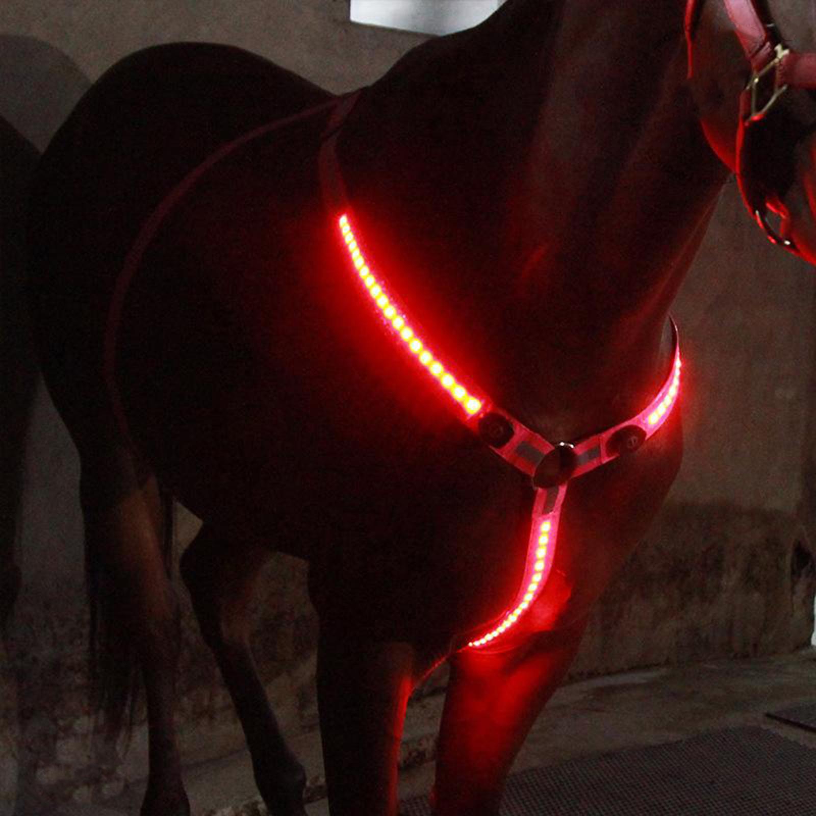 Horse LED Breastplate Collar Halter Head Harness Adjustable Reflective Equestrian Breastplate Collar Strap