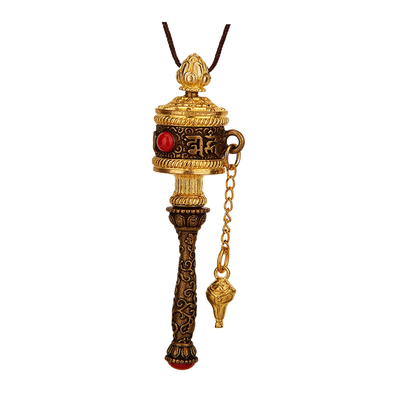 Six Character Truth Prayer Wheel Pendant Religious Ornament Necklace Tibetan Copper Buddhist Accessory for Women Men