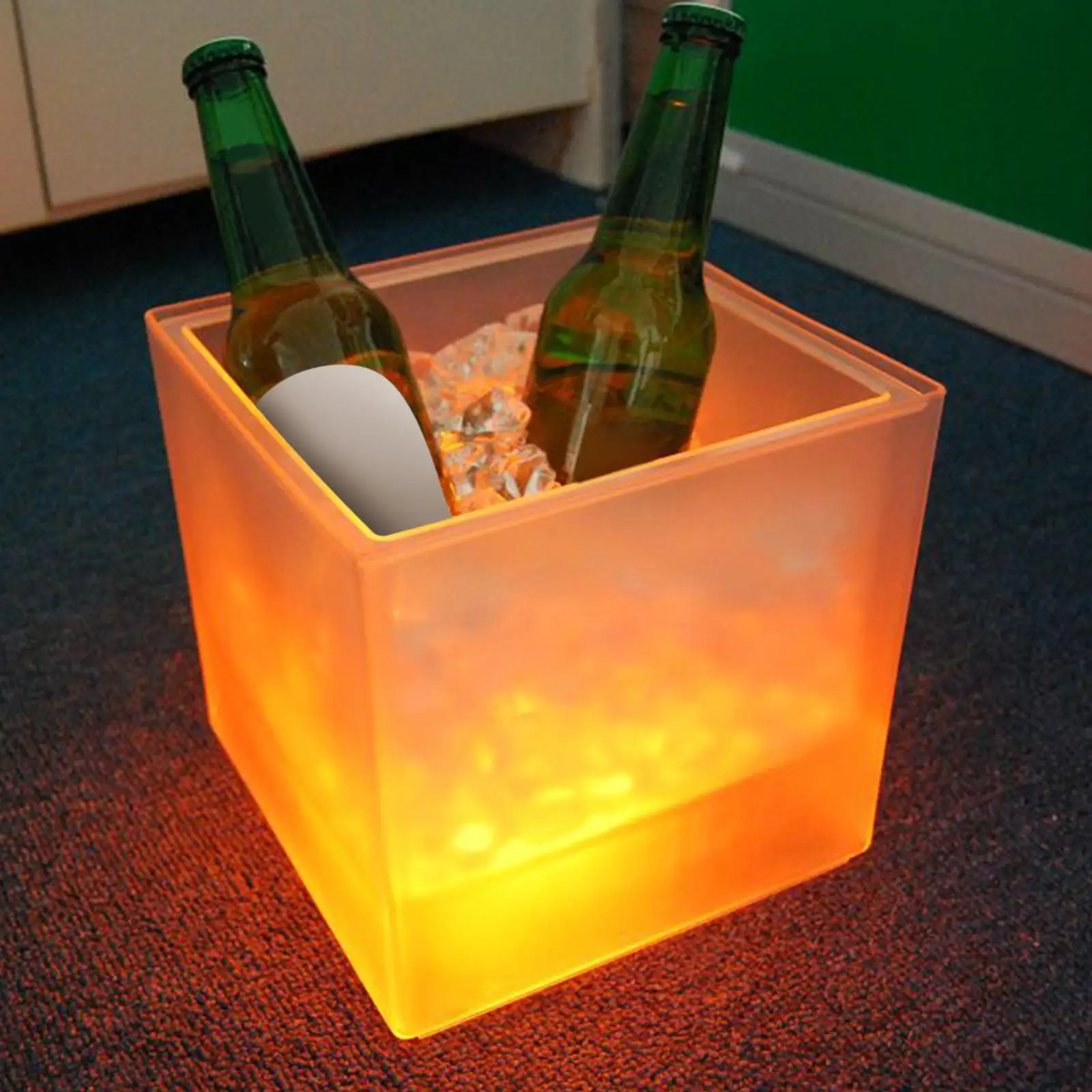 Yellow LED Light Ice Bucket Large Drinks Bucket Bowl Ice Wine Barrel for Active Atmosphere Props