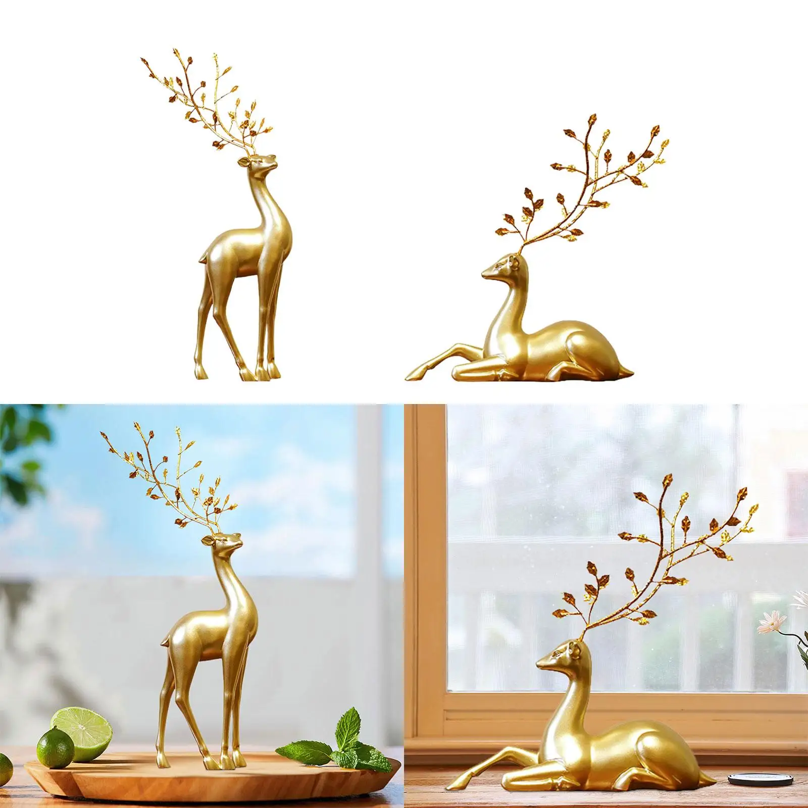 Lifelike Reindeer Figurine Elk Ornament Animal Figurine Party Deer Figurine Statues for Hotel Bedroom Home Shelf Desktop