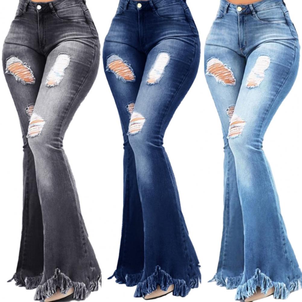 Title 12, Denim Flared Jeans Women Pants High Waist Zippe...