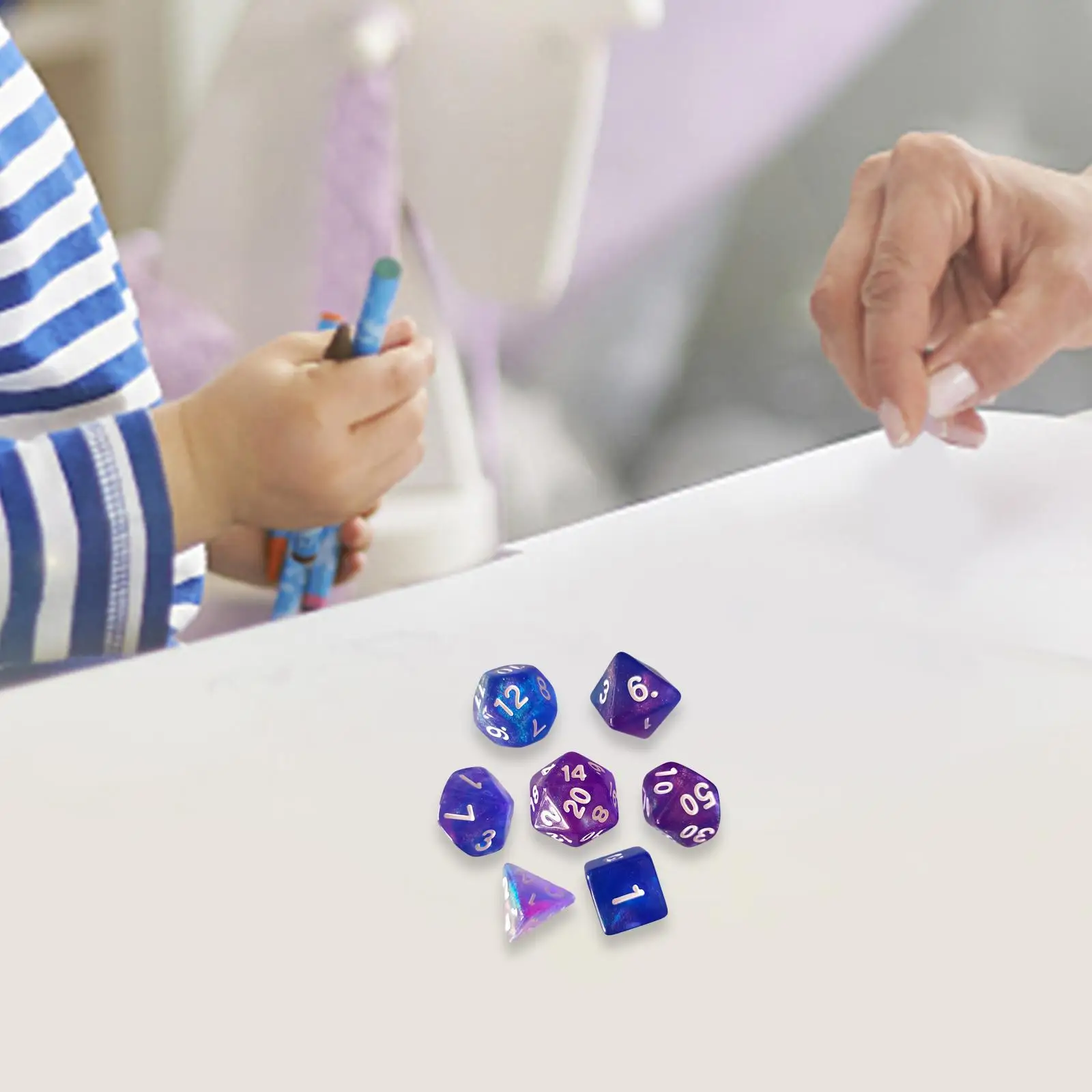 7PCS Acrylic Polyhedral Dices Set D4-D20 Multicolour Dices Math Teaching Assortment for TCG Role Playing Table Game Card Games