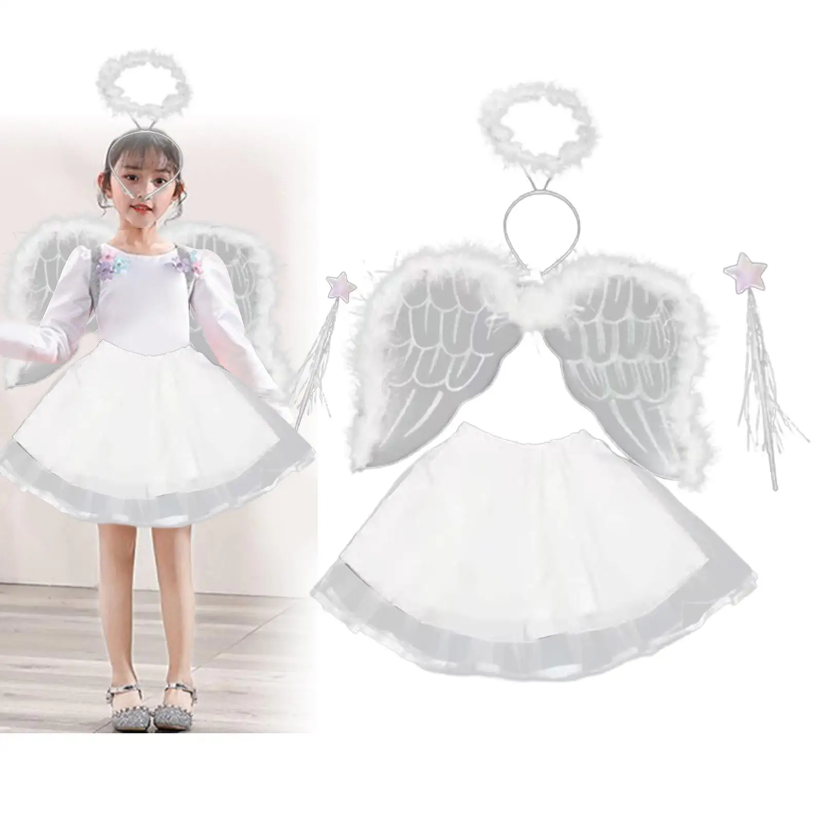 Angel Costume for Girls Cute Kids Cosplay Halloween Cosplay Costumes for Festival Role Play Birthday Stage Performance Carnival
