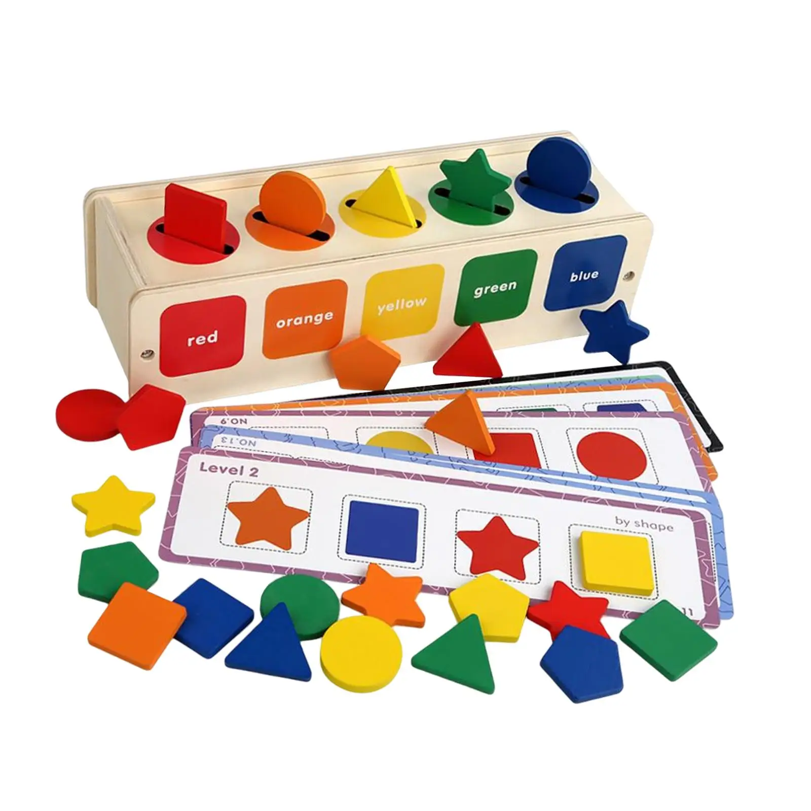 Montessori Wooden Shape and Color Sorting Toy with Storage Box for Birthday Gifts