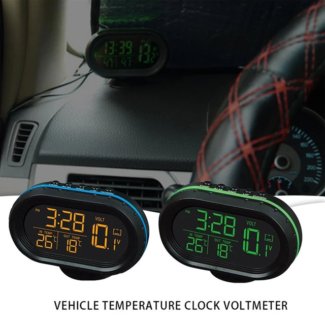 Termómetro de coche azul / verde Reloj electrónico digital Vehículos de  coche Voltímetro de temperatura dual Medidor