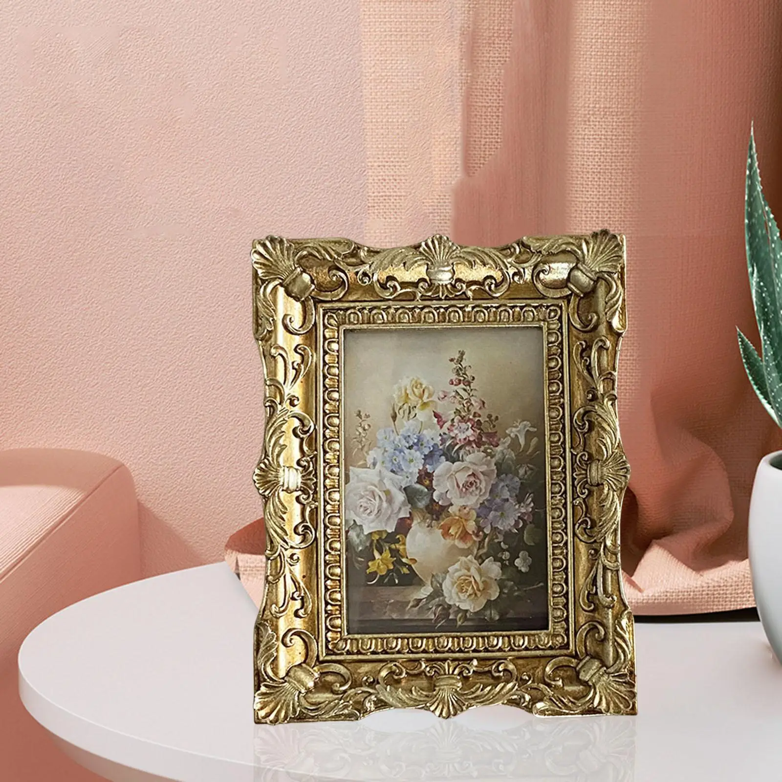 Photo Frame Picture Holder Tabletop Wall Hanging Resin Picture Frame Embossed Frame for Bedroom Living Room Decor