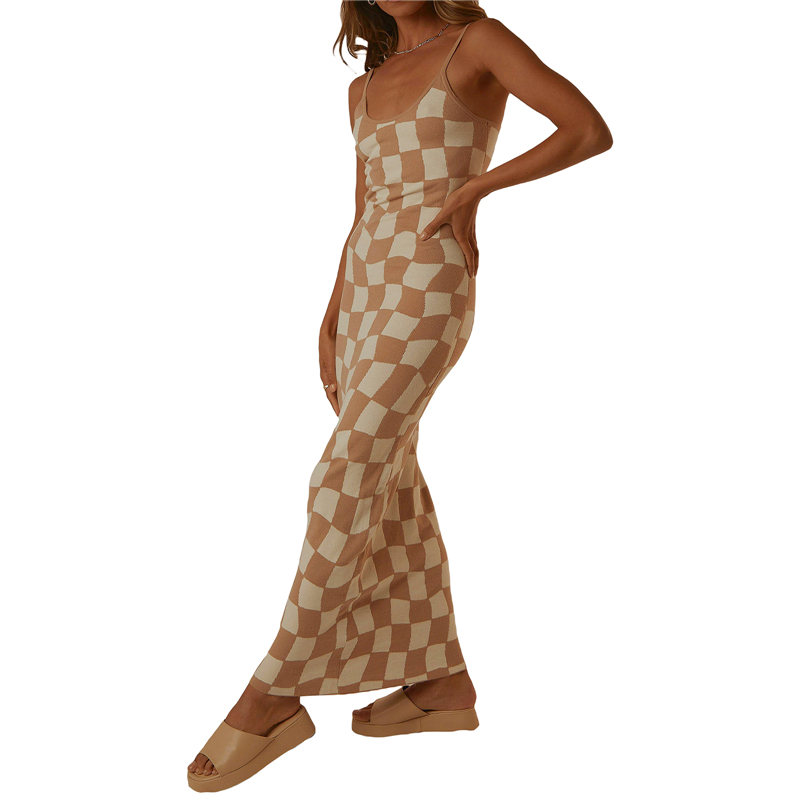 y2k Knitted Dresses Women Geometric Print Spaghetti Strap Sleeveless Bodycon Dresses 2000s Long Night Party Dresses