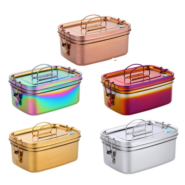 1.5L Stainless Steel Lunch Box with Handle Double Layer Sealed Bento  Container