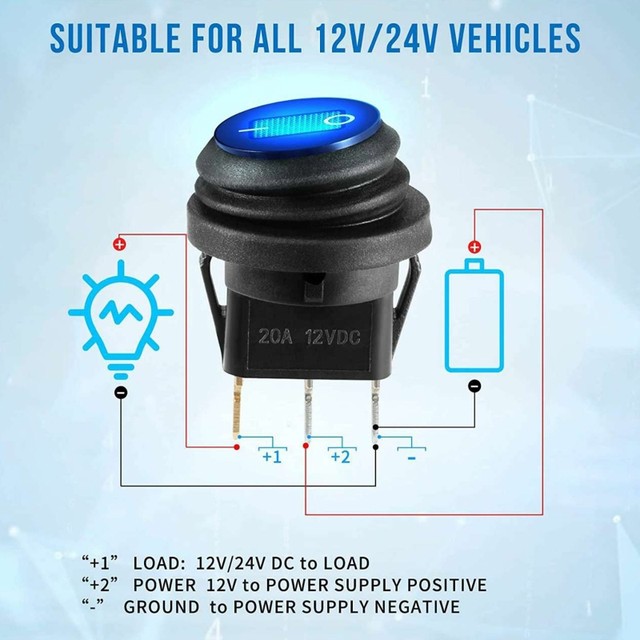 5 Pack Waterproof Rocker Switches - 12V 20 Amp, 3 Pin ON/OFF, Green LED, Pre-Wired For Cars, Boats, Trucks, Marine Use