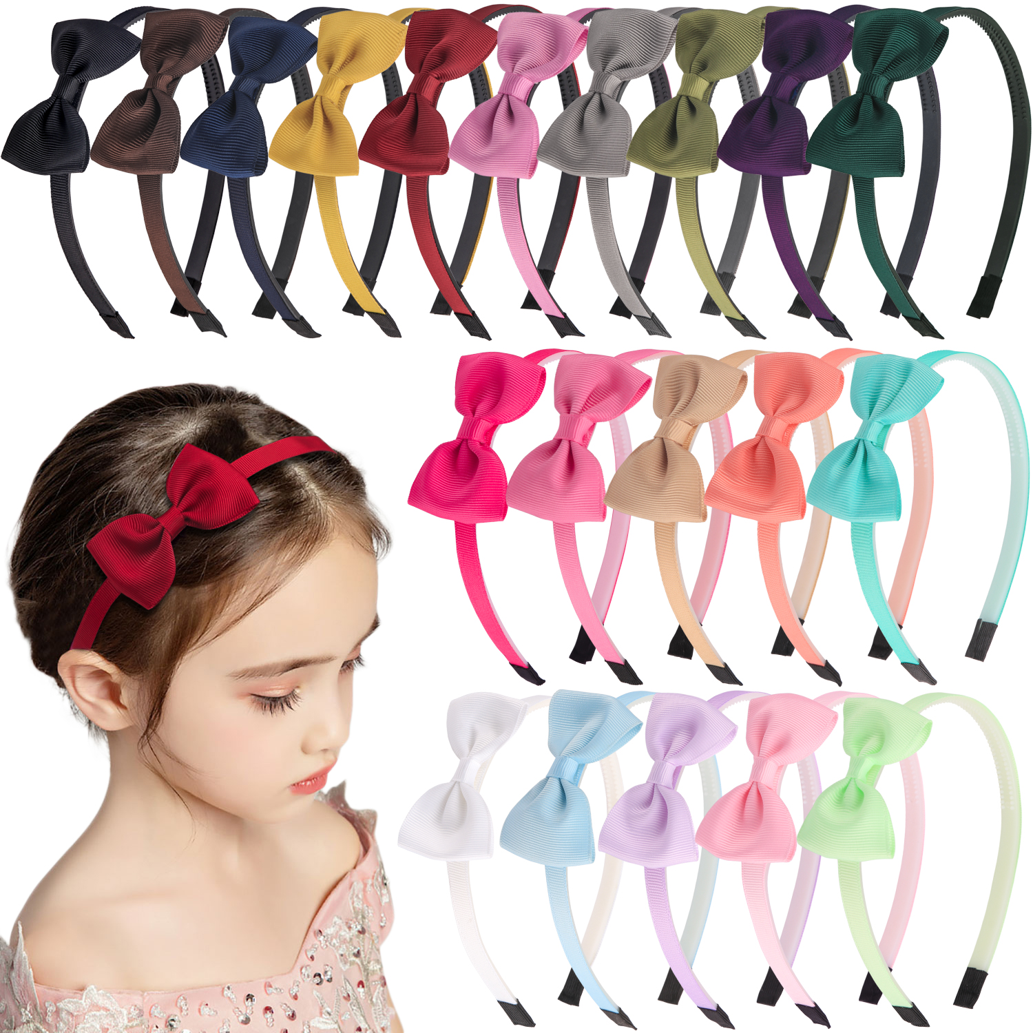 1PC Ripsband Haar Bögen Stirnbänder Mädchen Kunststoff Haarbänder 3 zoll Bögen Stirnband Kinder Kinder Mode Haar Zubehör – Detail 4