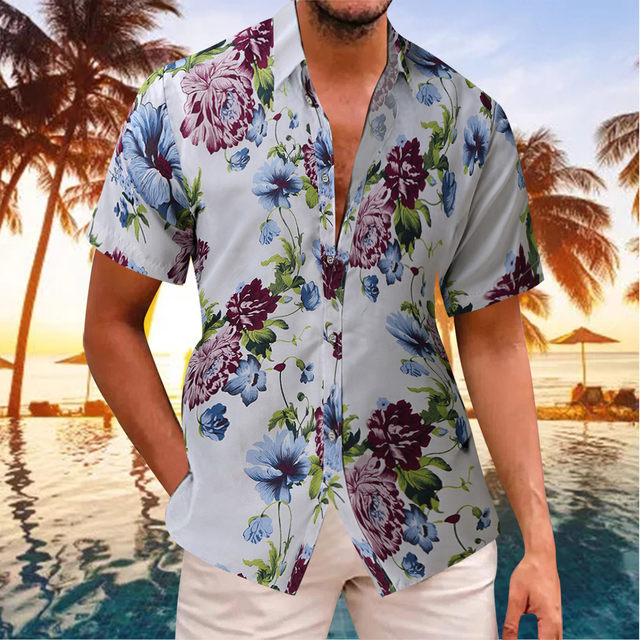 CTEEGC Hawaiian Shirt for Men Clearance Men Casual Buttons Beach Floral  Print Turndown Short Sleeve Shirt Beach Shorts Blouse And Pants Suit Gifts  for Men up to 60% off Fashion 