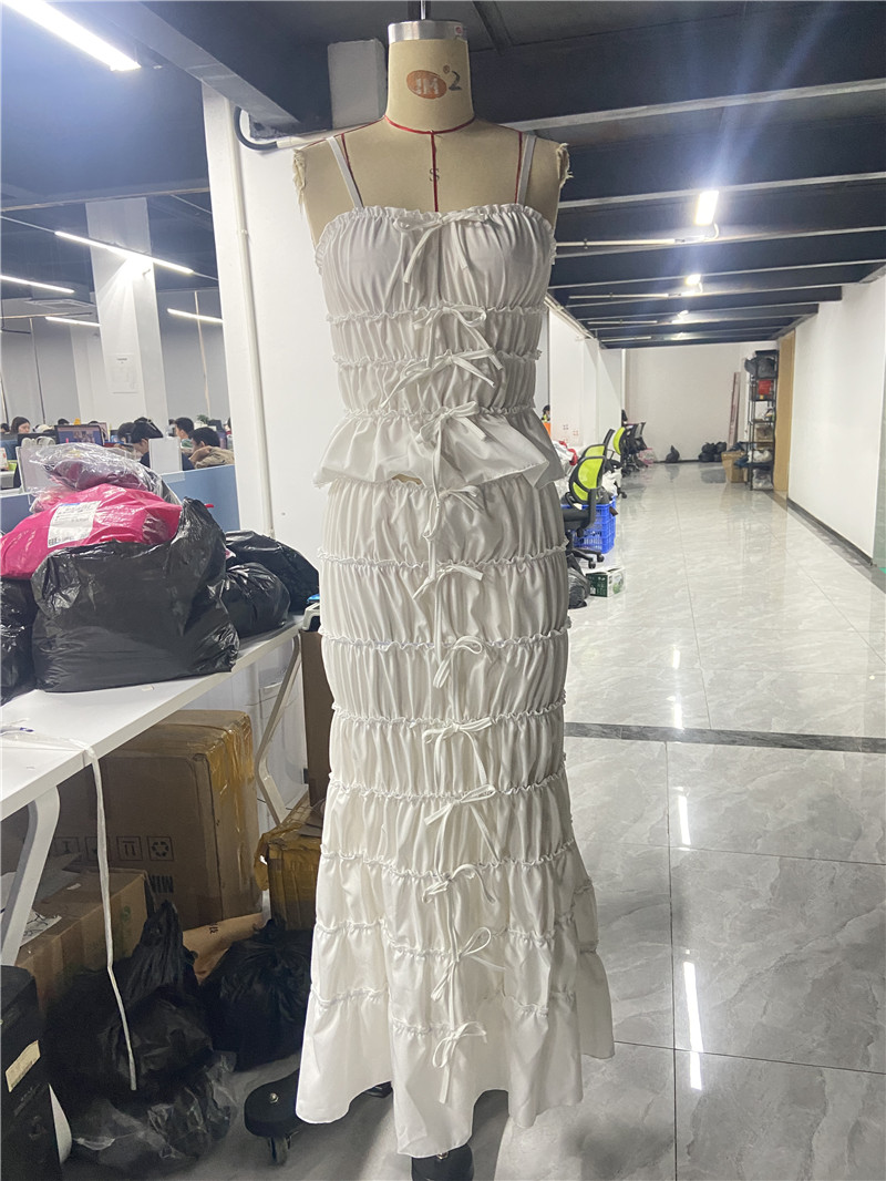 Bandagem Ruched Camisola e Elástico Saia Longa