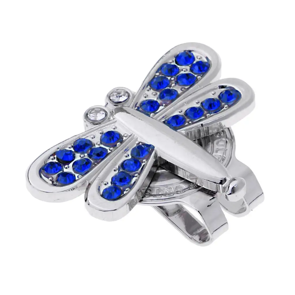 Alloy Golf Crystal Hat Cap Clip with Magnetic Detachable Ball Marker Crystal Dragonfly Shape for Ladies