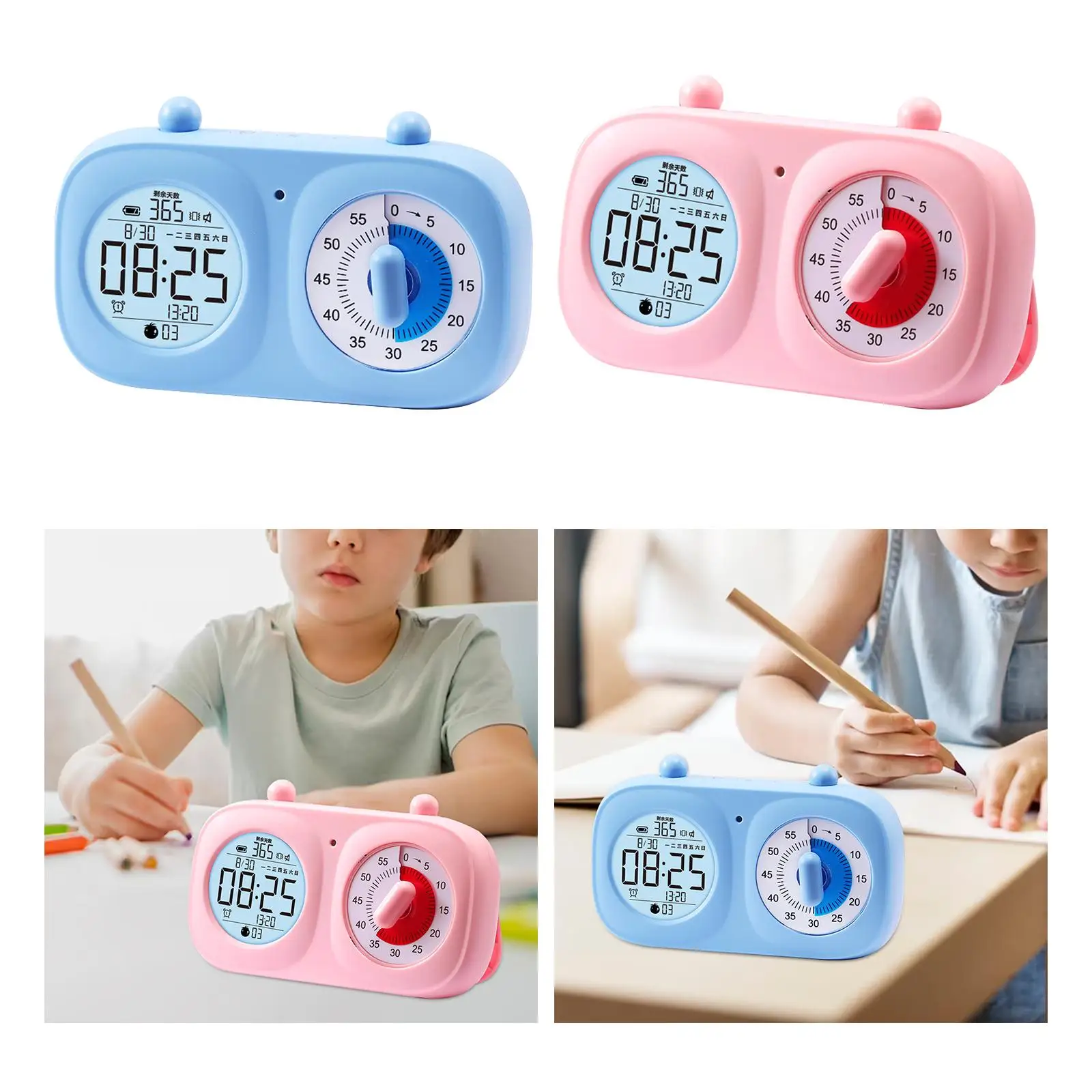 Visual Timer Clock Silent Cycle Timing Rechargeable LCD Display Alarm Clock Study Timer for Reading Study Teaching Kids Children