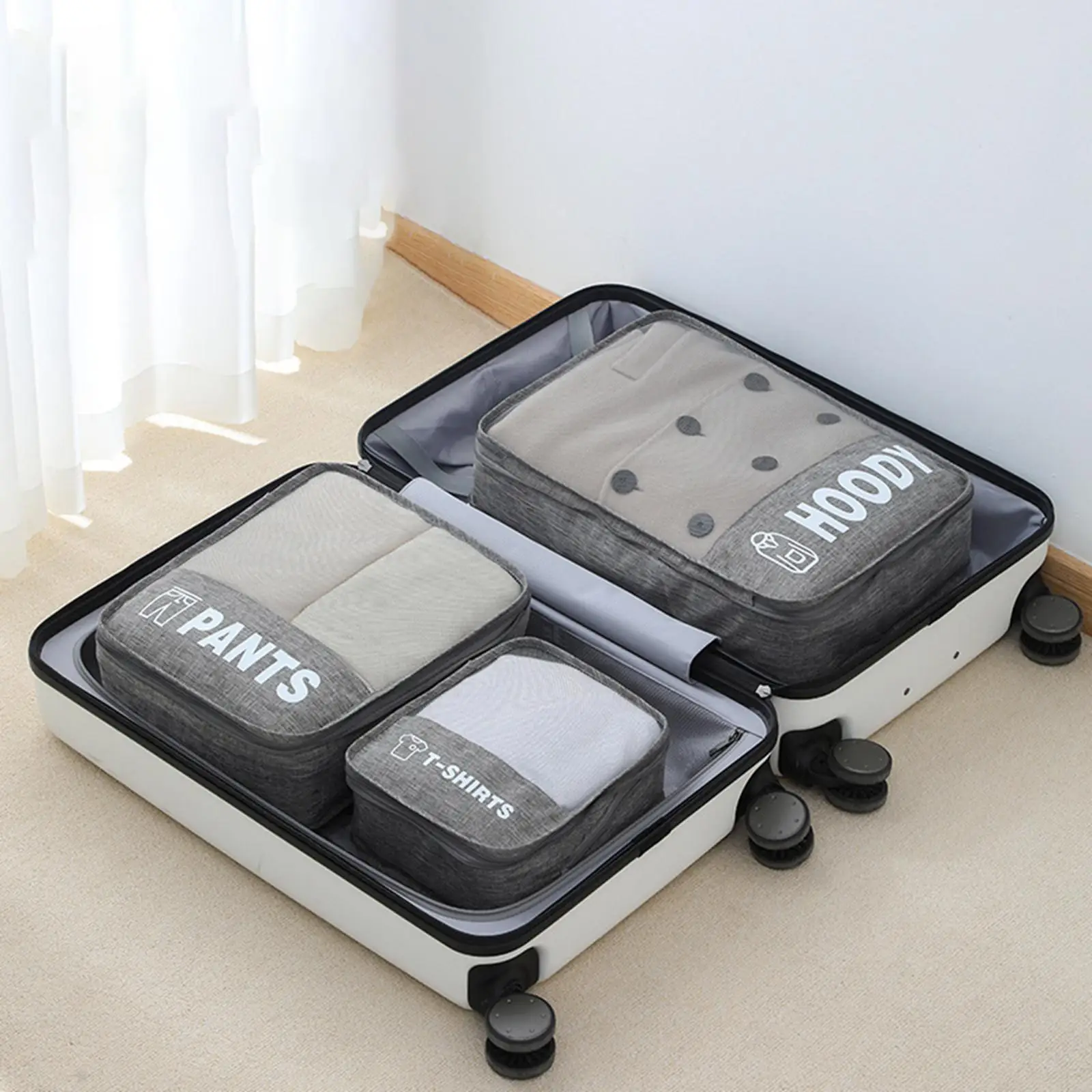 3 Pieces Compression Packing Cubes Expandable Travel Organizer Ventilation