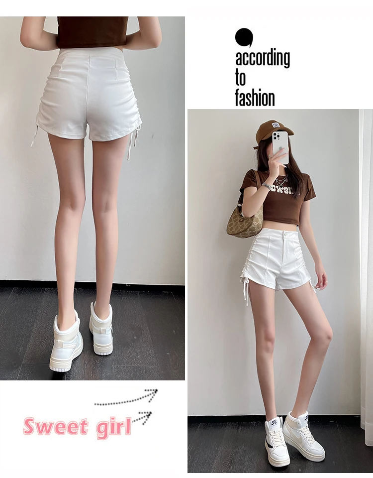ladies clothes Wisher&Tong Women's Shorts Summer 2022 Vintage Casual High Waist Black Shorts Slim Drawstring A-line Female Y2k Short Pants workout shorts