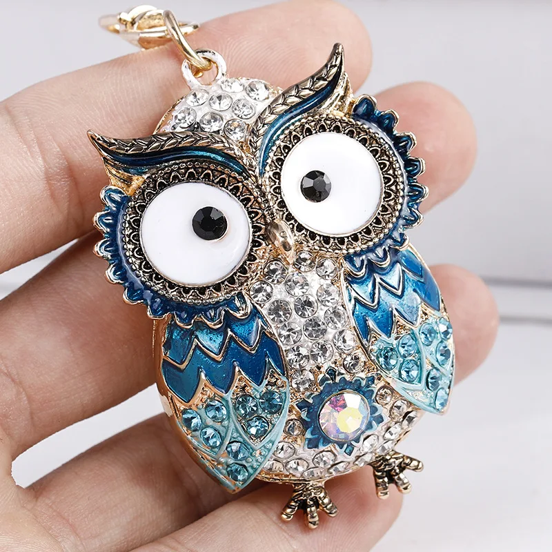 Diamond Inlaid Small Bag Keychain Owl White Pink Black Blue
