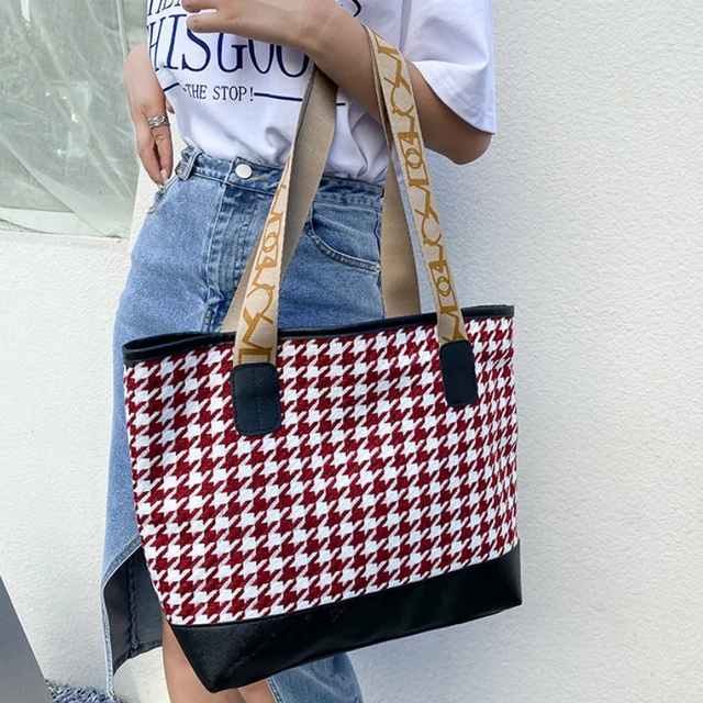 Black And White Houndstooth Handbags Abstract Design Leisure Shoulder Bag  Travel PU Leather Tote Bag Women Designer Shopper Bags - AliExpress