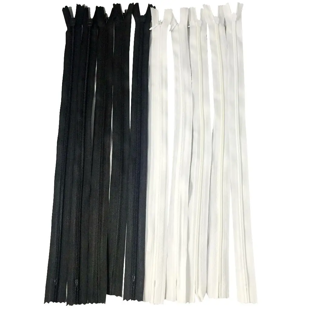 10Pcs/Pack White Black Invisible Nylon Closed End Zip Zippers for Sewing Accessories 40cm Long, Strong Durable Flexible