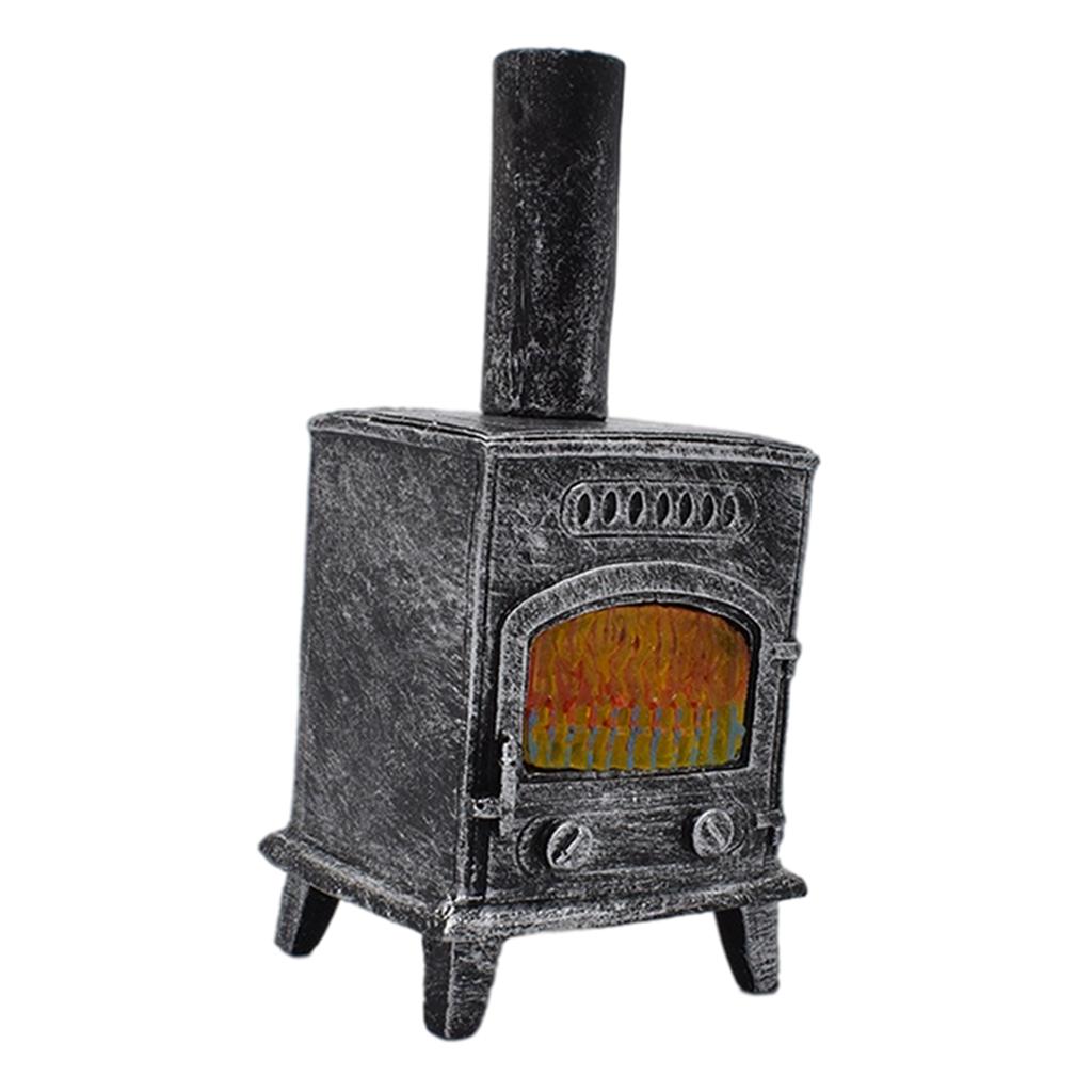 1/12 Miniature Fireplace Model Toys Electric LED Flame Simulation Vintage Doll House Resin Living Room Freestanding Ornaments