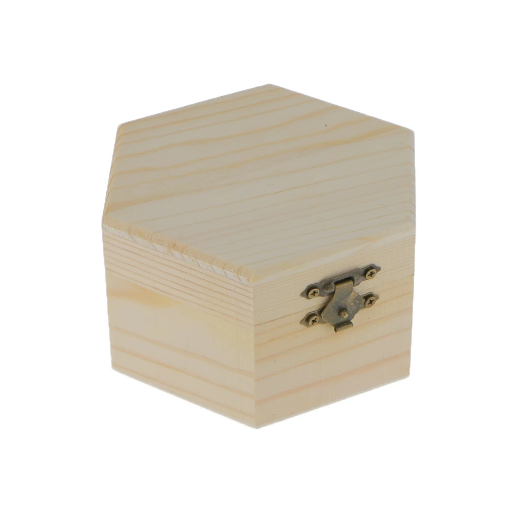 henovo Unpainted Plain Hexagonal Wooden Jewelry Box Trinket Chest Gift Box