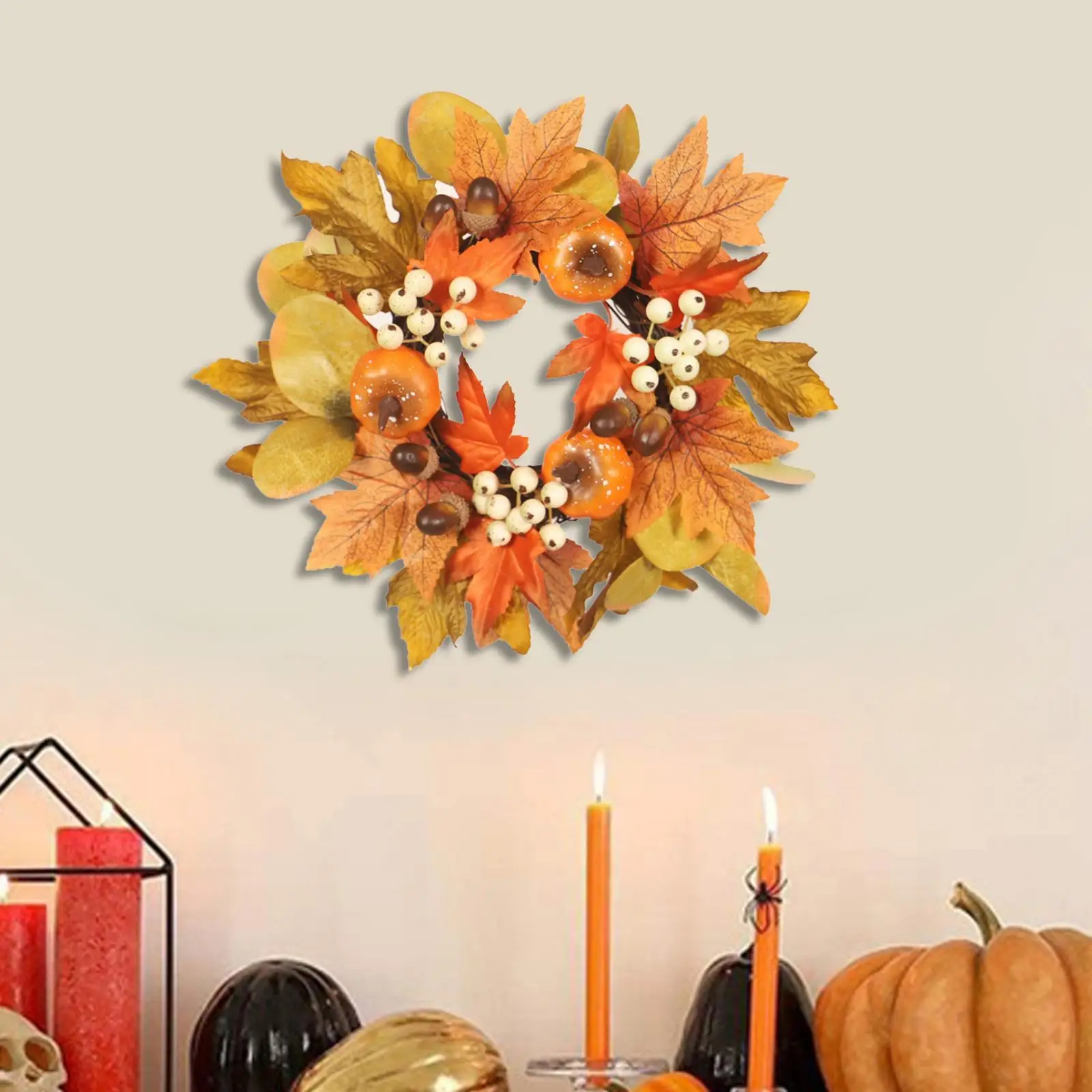 Mini Fall Candle Wreaths Rings Garland Candle Holder Wreath Autumn Candle Rings for Wedding Party Bar Cafe Festivals Decoration