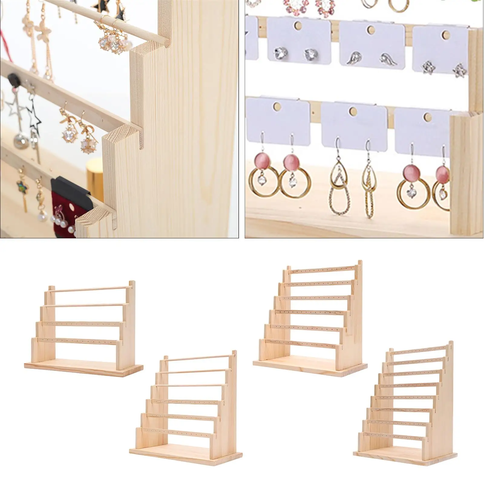 Earrings Stand Rack Wooden Ear Studs Holder Charms Multi Tier Organizer Rings Shelf Jewelry Display Stand Bangle Holder for Desk