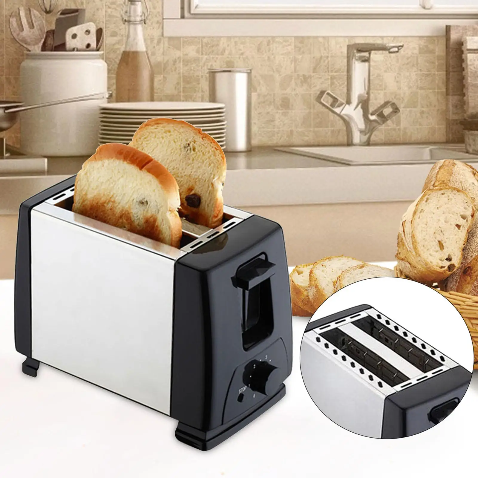 Household Automatic Baking Bread Maker 750W Breakfast Machine Stainless Steel Electric Toaster for Sandwich Cooking Toast Baking