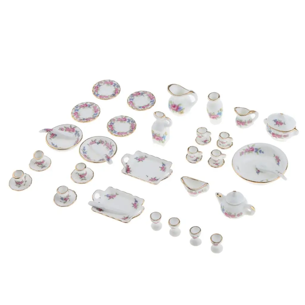 1/12th Teaware China Ceramic Tea Set Dolls House Miniatures 