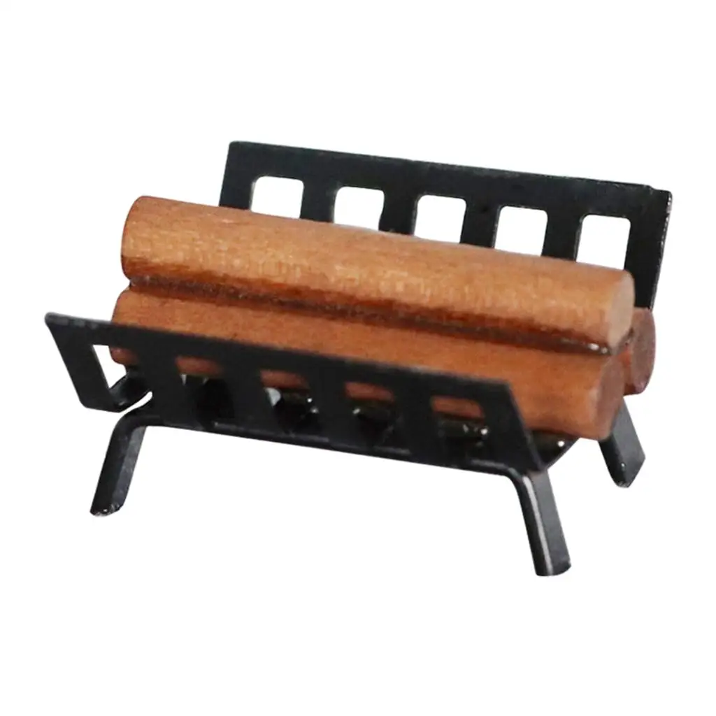 1/12 Dollhouse Metal Firewood Rack Holder Cooking Tool Kitchen Accessories