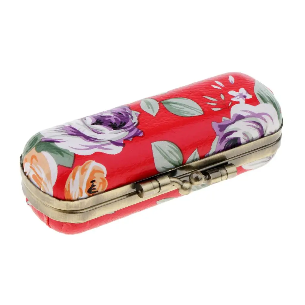 Flower PU Lipstick Case Storage Box Holder With Mirror