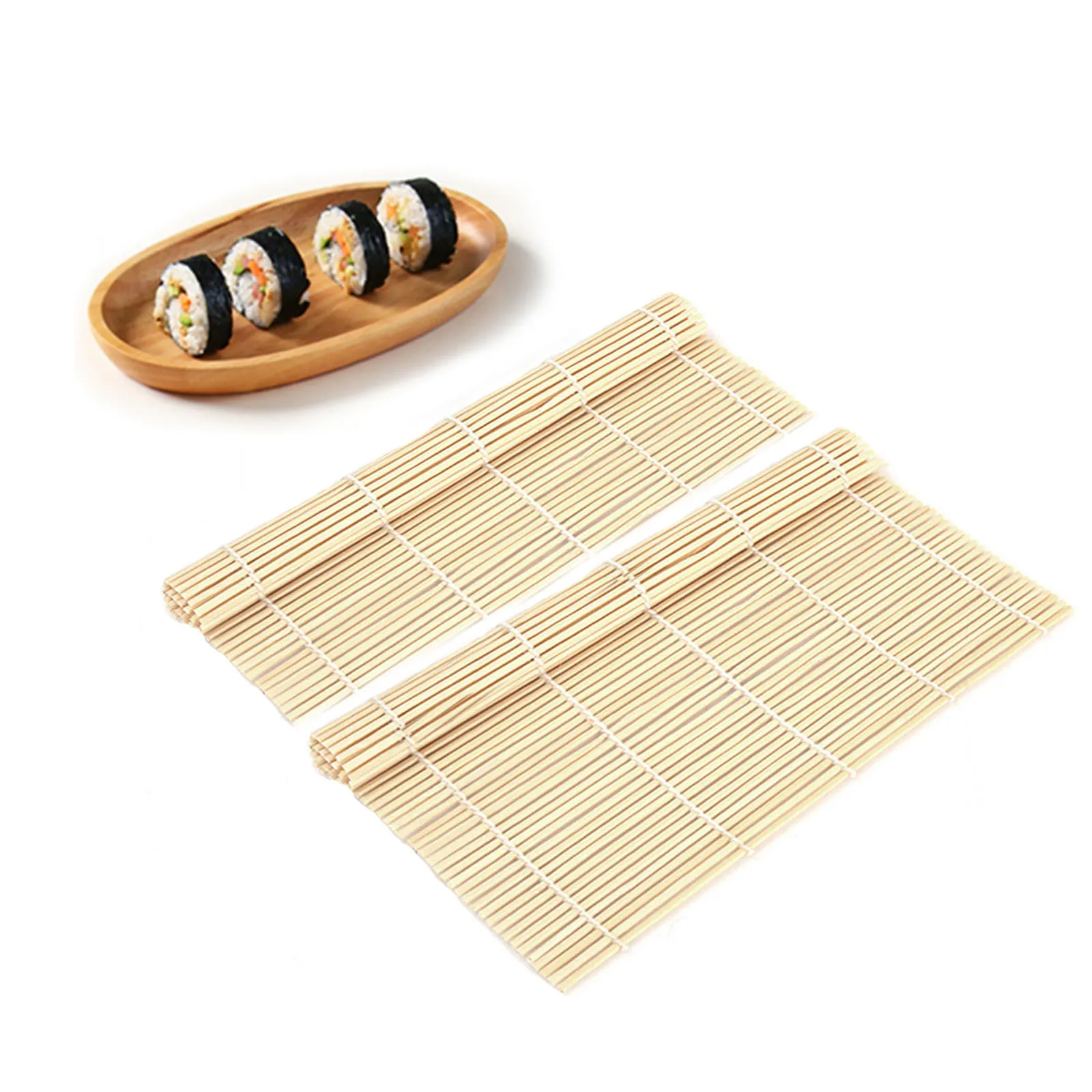 Set of 2 Japanese Style Sushi Roll Maker Bamboo Rolling Roller Mat Preparation Equipment 24 x 24cm